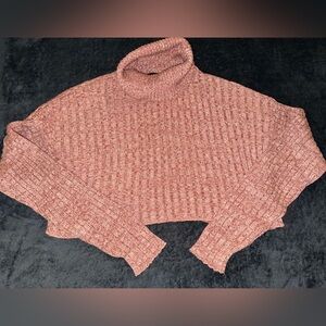 Forever 21 Sweater Ribbed Knit Cropped Top Long Sleeve Turtle Neck